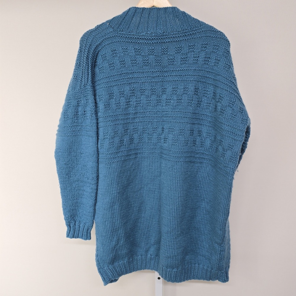 Handmade Vintage Teal Blue Chunky Knit Open Front Cardigan Sweater Women Large - Picture 3 of 3